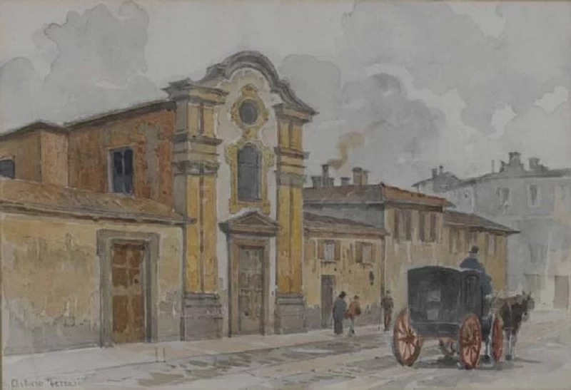 Via Lanzone e la chiesa sconsacrata annessa alle Monache di S. Bernardino, 1890 - 1910, Civiche Raccolte Storiche. Museo di Milano